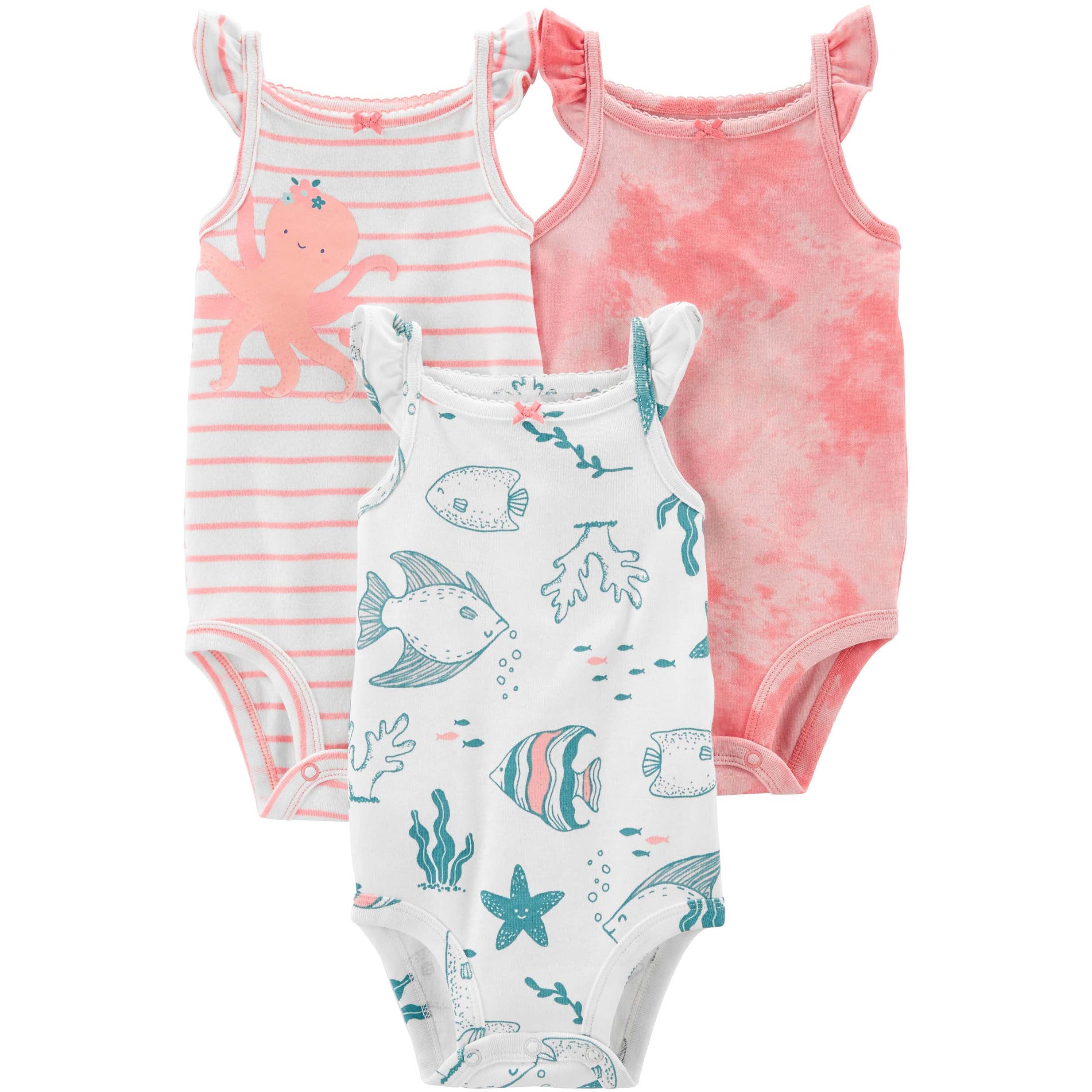 Carter s Infants Girls 3 Pack Bodysuits Assorted 1N089210 Peekaboo