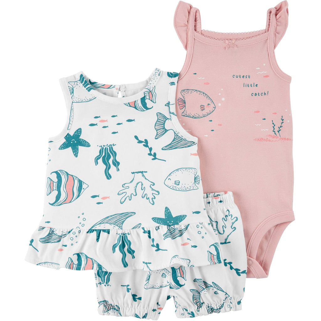 Carter's Infants Girls 3-Piece Fish Little Short Set Multicolor 1N037110