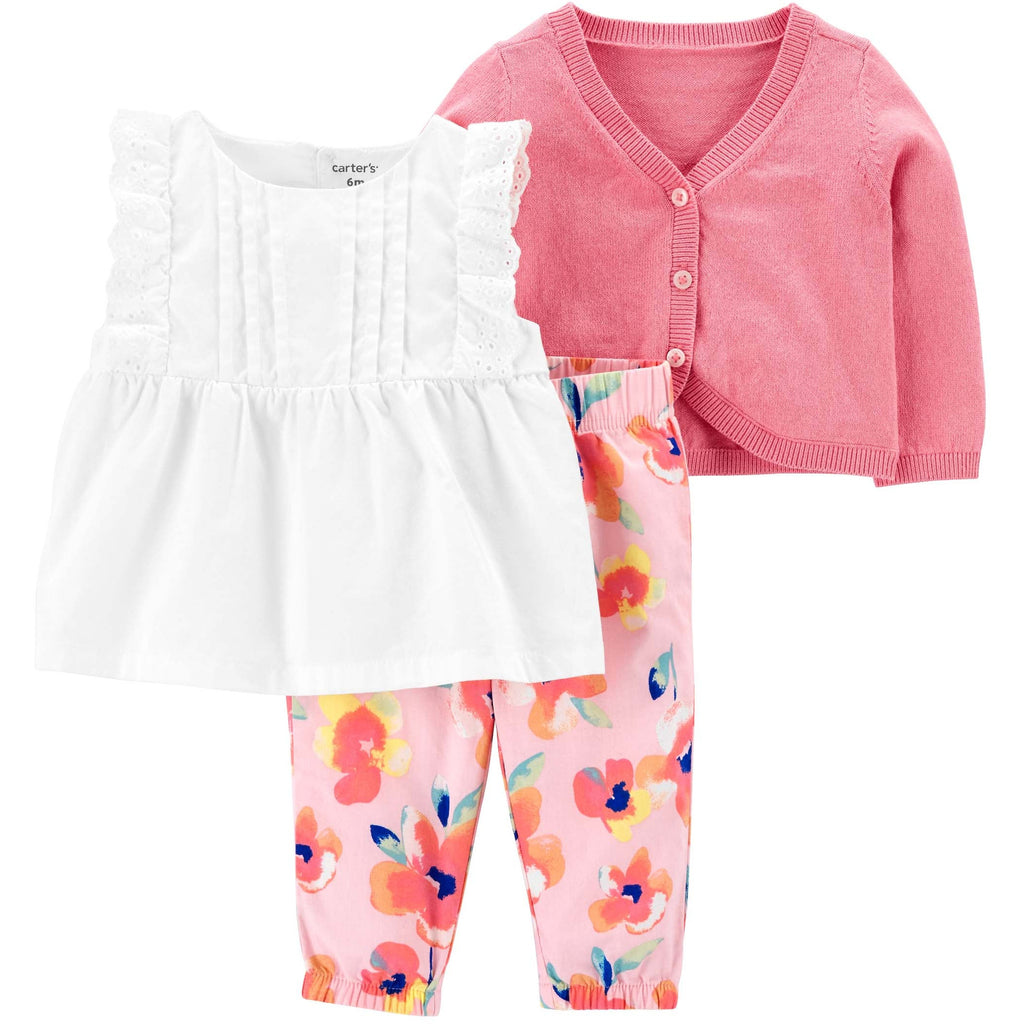 Carter's Infants Girls 3-Piece Floral Cardigan Set Pink/White 1N074010