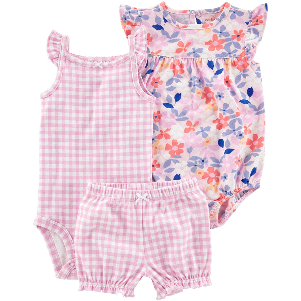 Carter's Infants Girls 3-Piece Gingham Bodysuits & Short Set Purple 1N041310