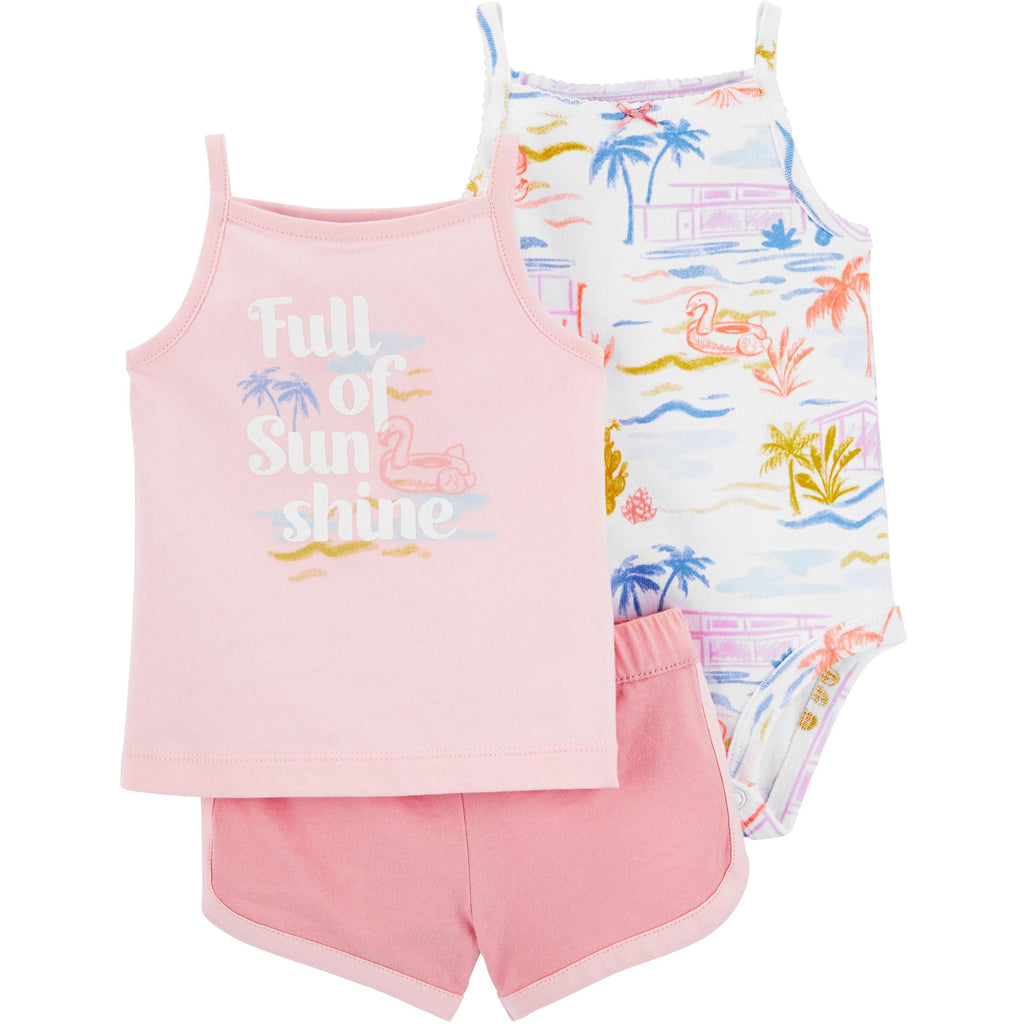 Carter's Infants Girls 3-Piece Tropical Little Short Set Pink 1N584110