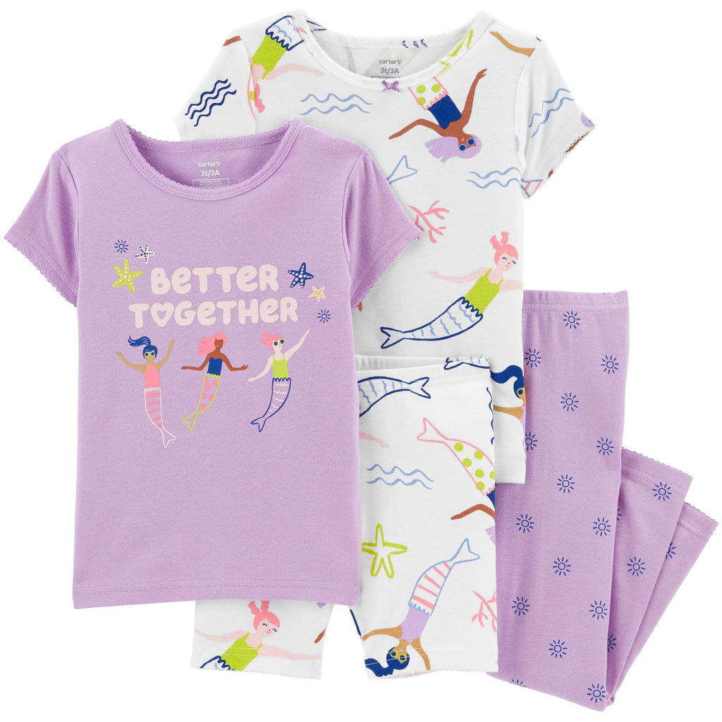 Carter's Infants Girls 4-Piece Mermaid 100% Snug Fit Cotton Tshirt & PJs Purple/White 1M975210