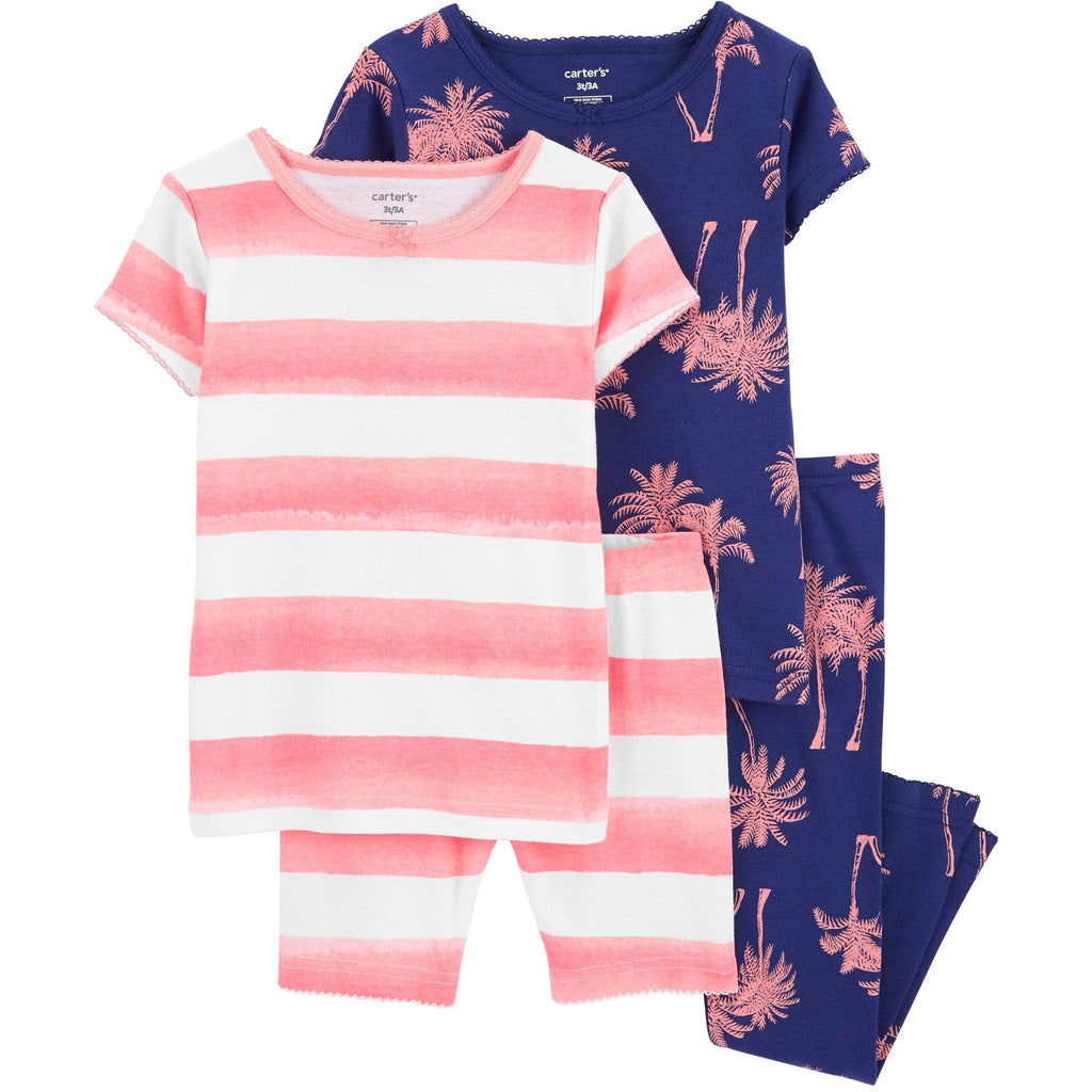 Carter's Infants Girls 4-Piece Palm Tree 100% Snug Fit Cotton PJs Navy/Pink 1N707910