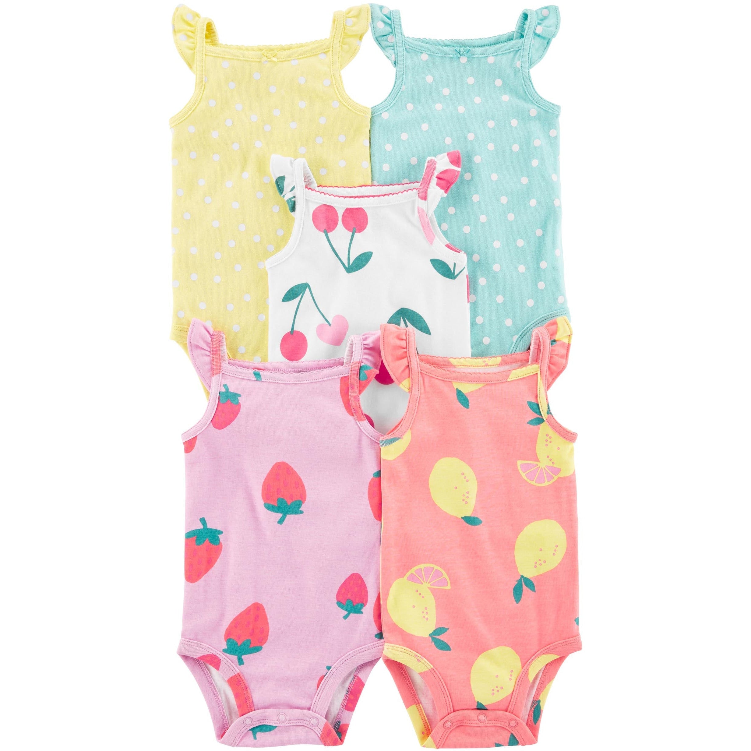 Carter s Infants Girls 5 Pack Cherry Tank Bodysuits Multicolor