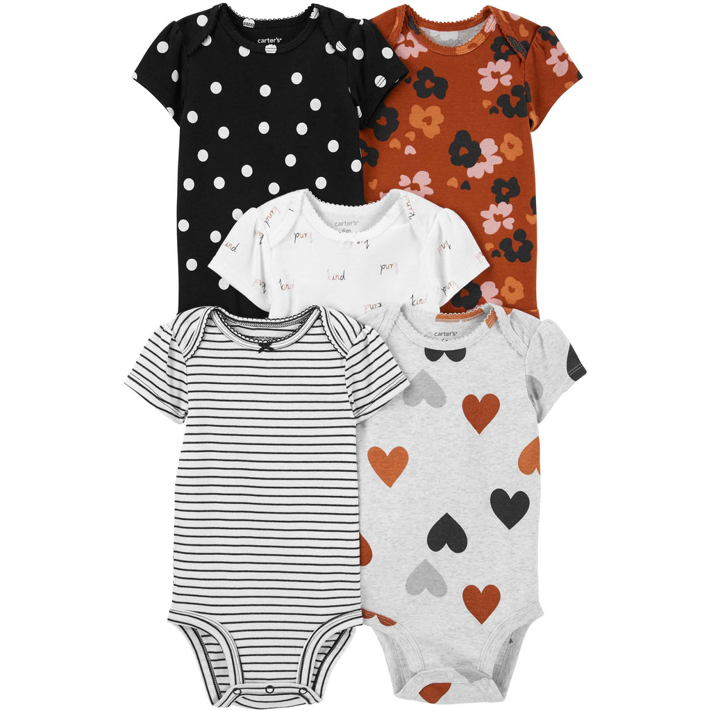 Carter's Infants Girls 5-Pack Short-Sleeve Bodysuits Brown/Black 1M756710