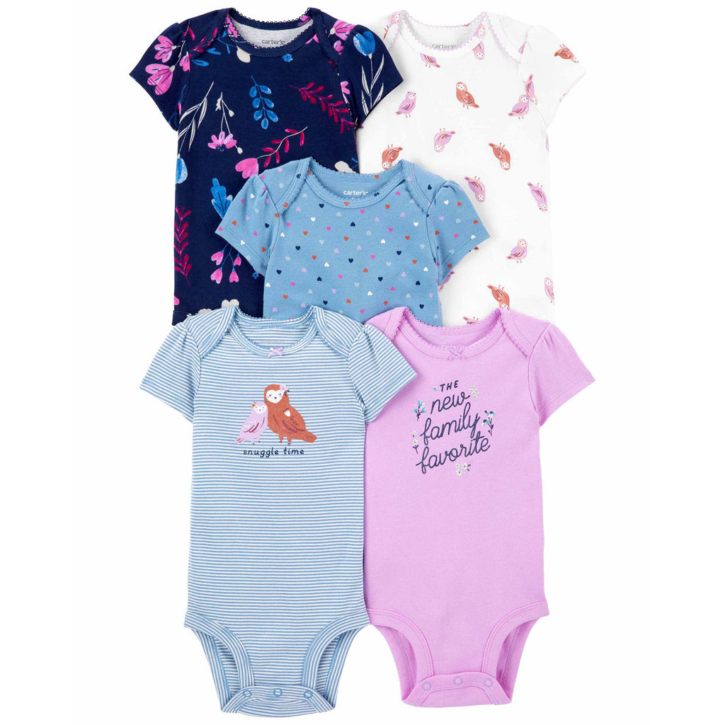 Carter's Infants Girls 5-Pack Short-Sleeve Bodysuits Purple 1M756610
