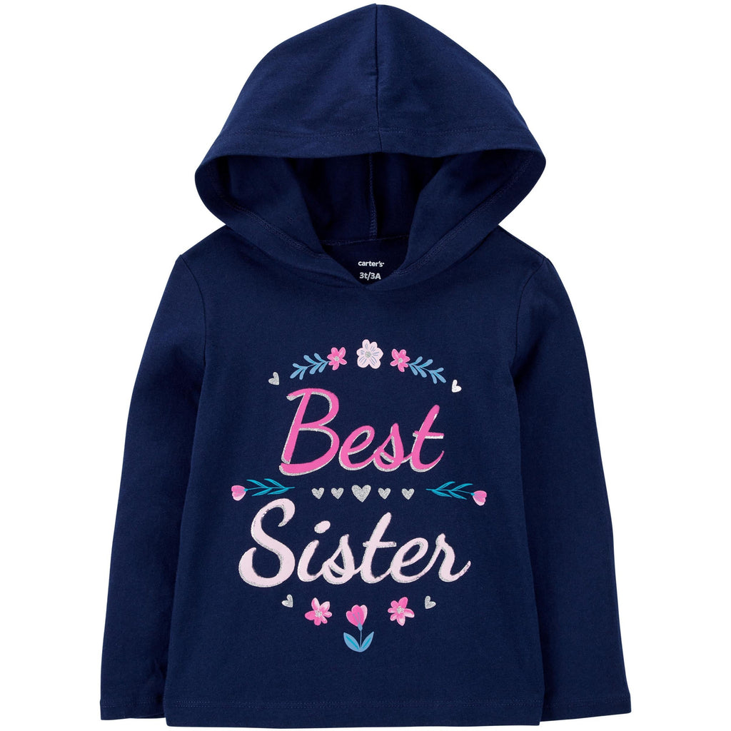 Carter's Infants Girls Best Sister Hooded Tee Navy Blue 1M735910