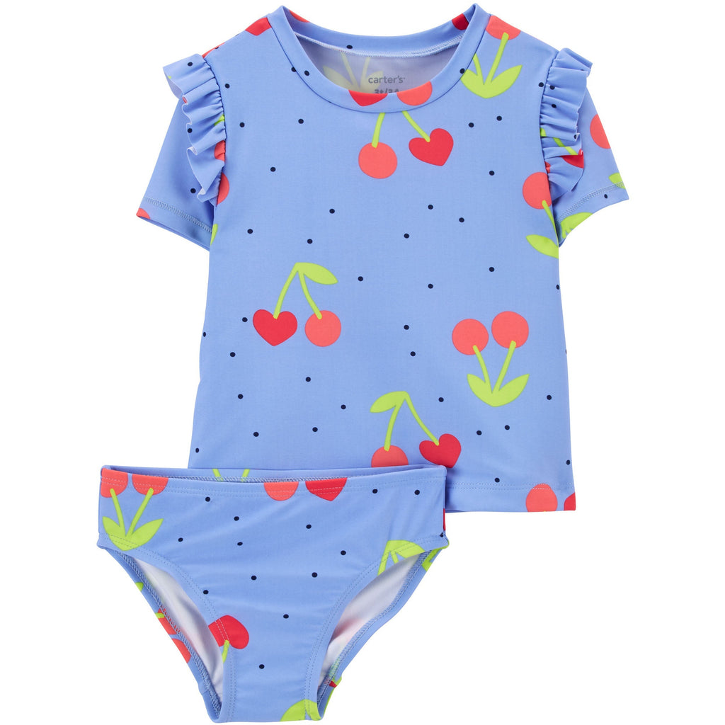 Carter's Infants Girls Cherry 2-Piece Rashguard Swim Wear Set Blue 1N152110