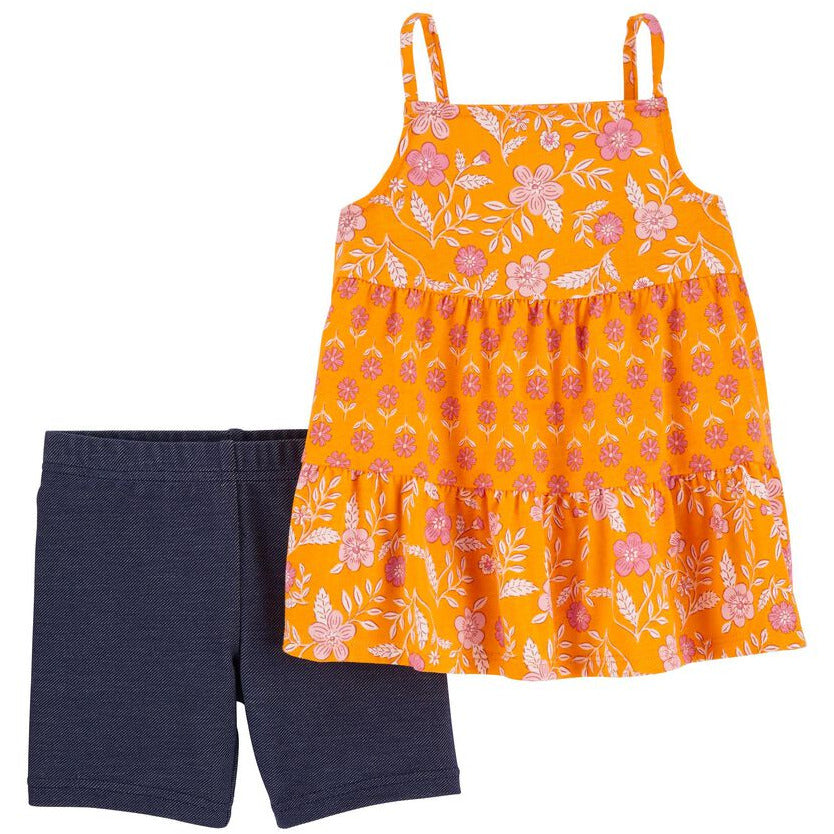 Carter's Infants Girls Girls 2-Piece Tropical Peplum Top & Shortall Set Orange/Navy Blue Assorted 1N662710