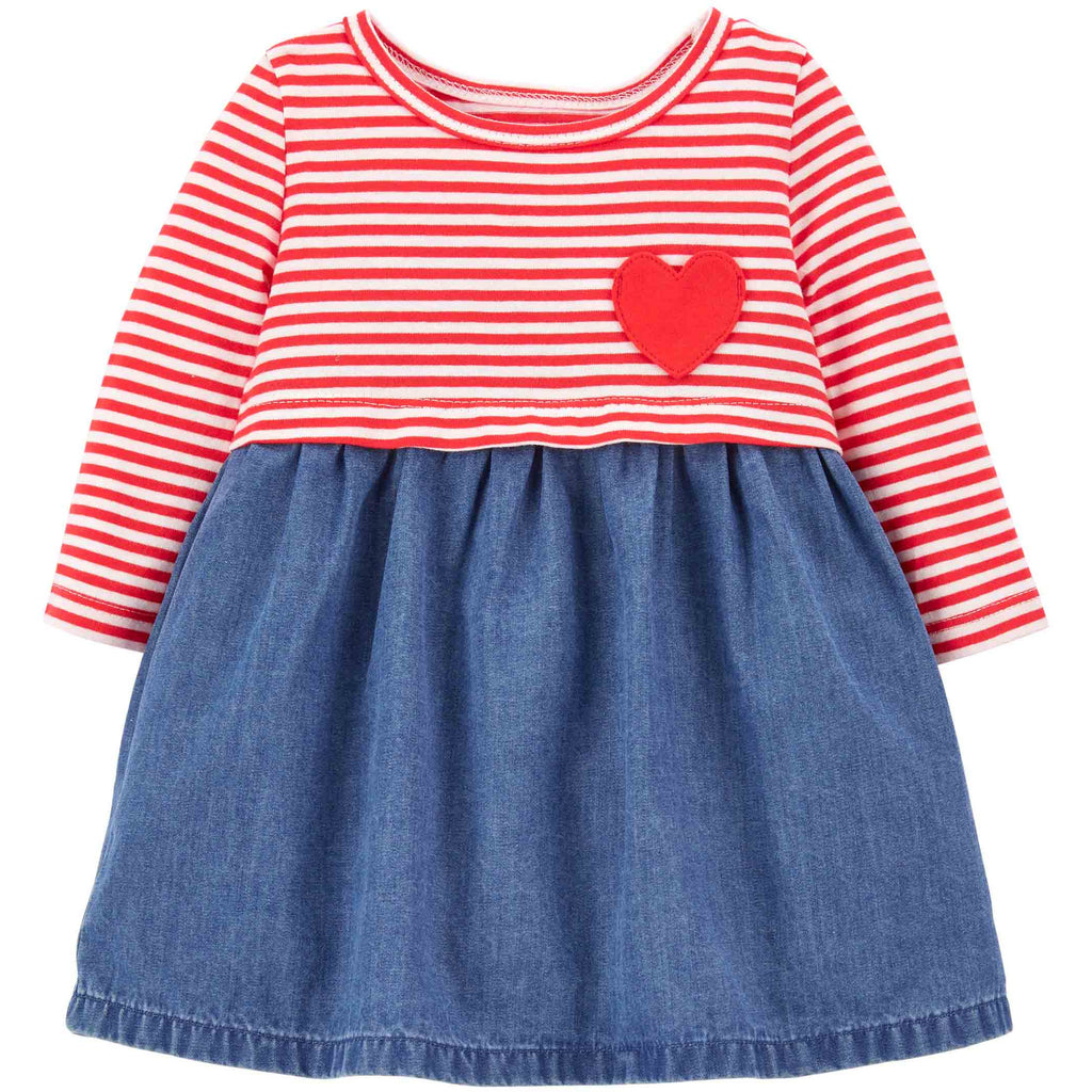 Carter's Infants Girls Striped Chambray Woven Dress Red/Blue 1M829810