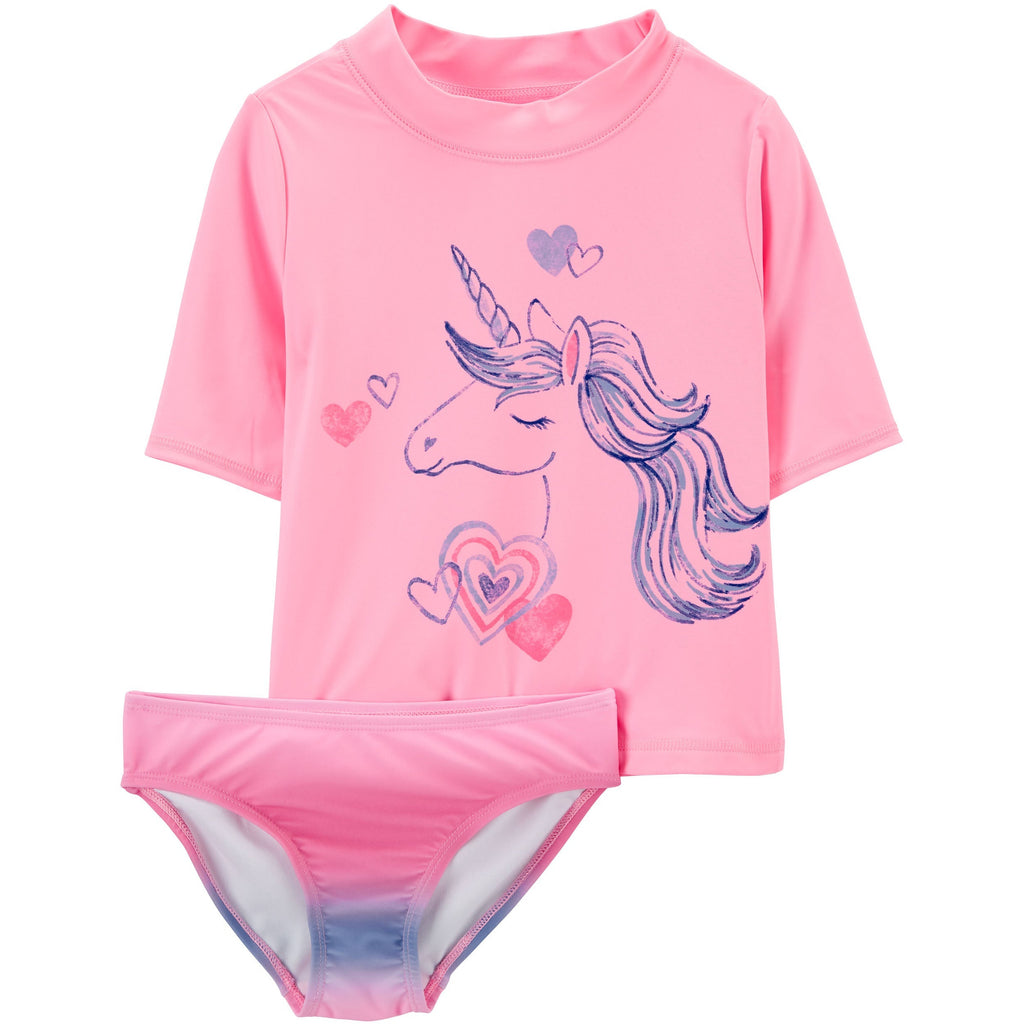 Carter's Kids Girls Unicorn 2-Piece Rashguard Swimwear Set Pink 3N131310