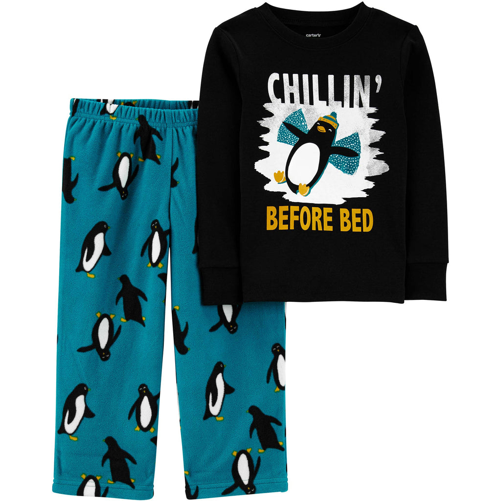 Carter's Toddlers Boys 2-Piece Penguin Cotton & Fleece PJs Black/Teal 2M676510