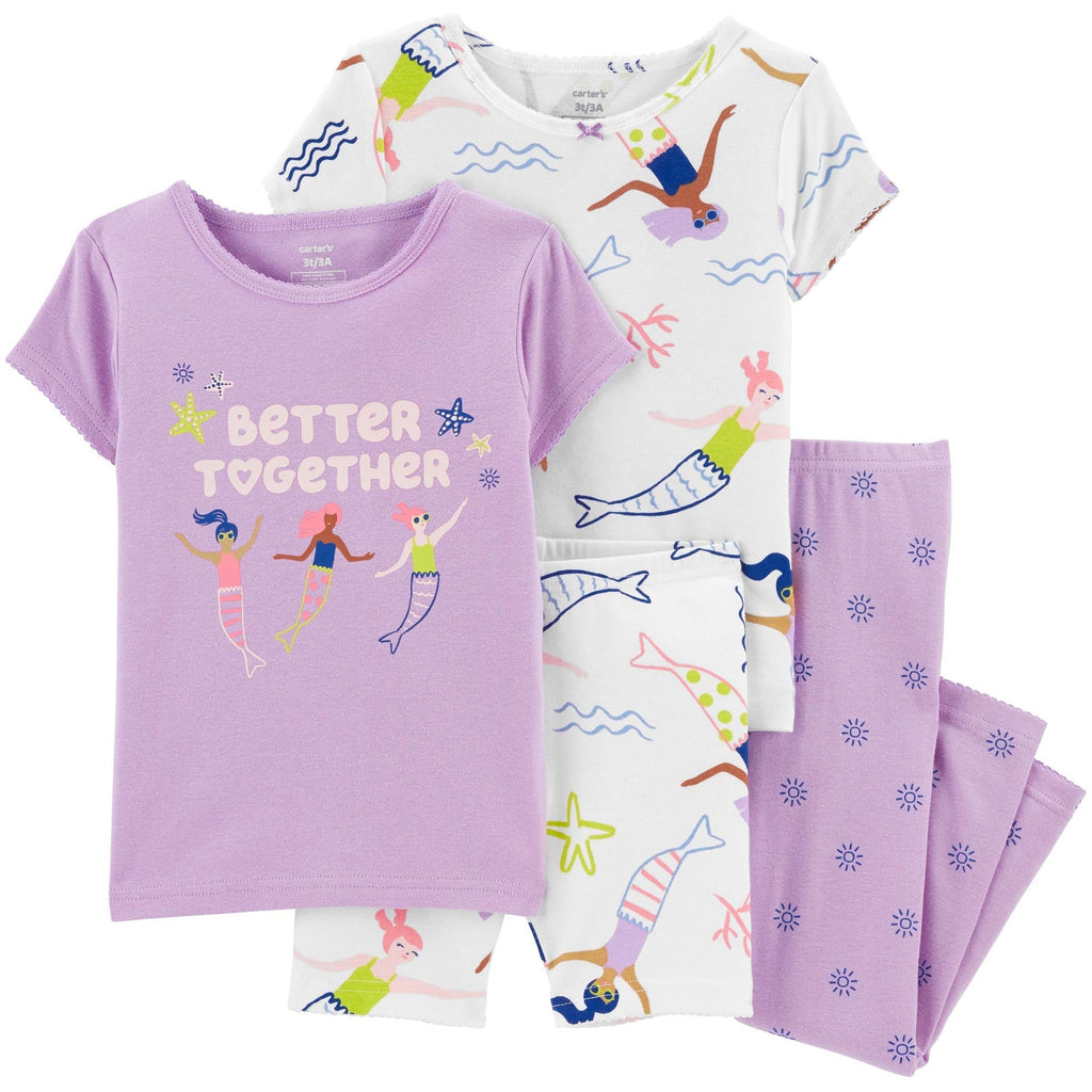 Carter's Toddlers Girls 4-Piece Mermaid 100% Snug Fit Cotton PJs Purple/White 2M975210