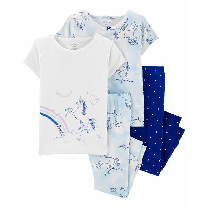 Carter's Toddlers Girls 4-Piece Unicorn 100% Snug Fit Cotton PJs Blue/White 2M975310