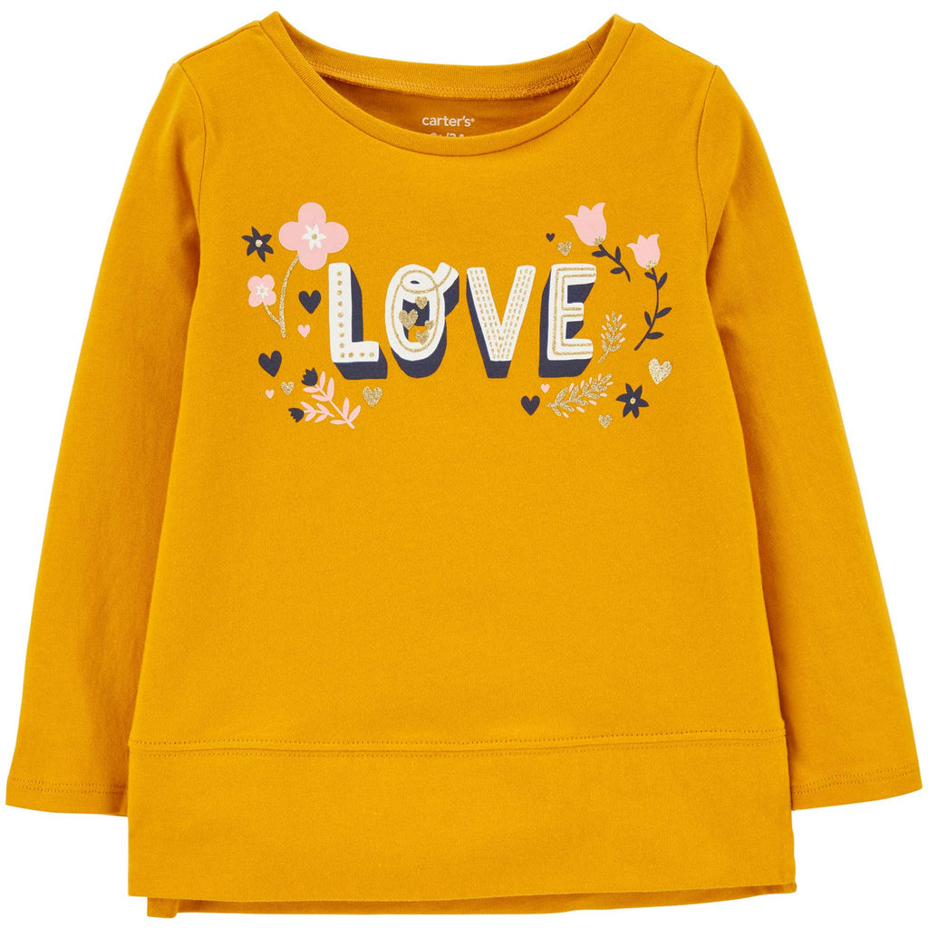 Carter's Toddlers Girls Love Jersey Long Sleeve Top Yellow 2M028510