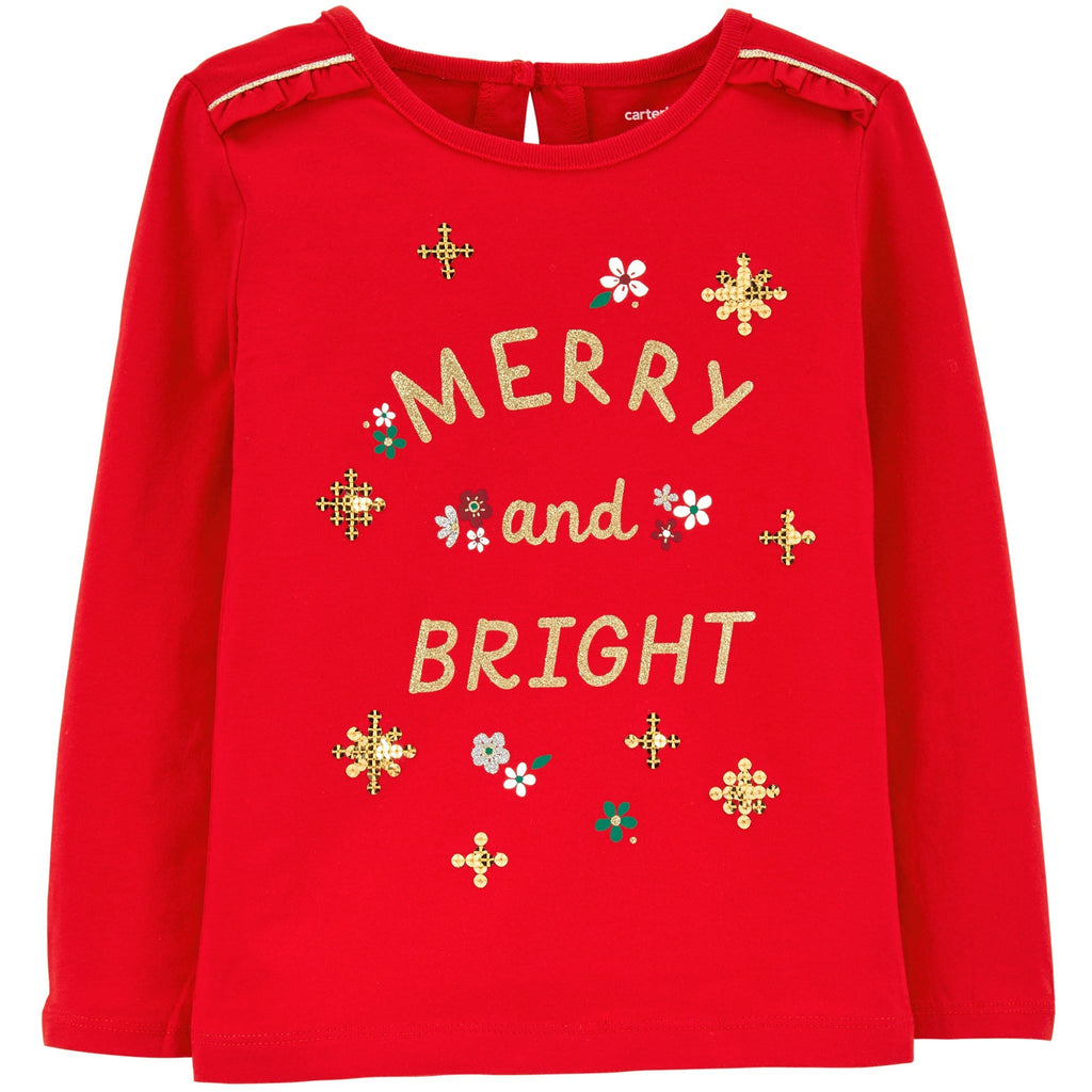 Carter's Toddlers Girls Merry And Bright Jersey Tee Red 2M026410