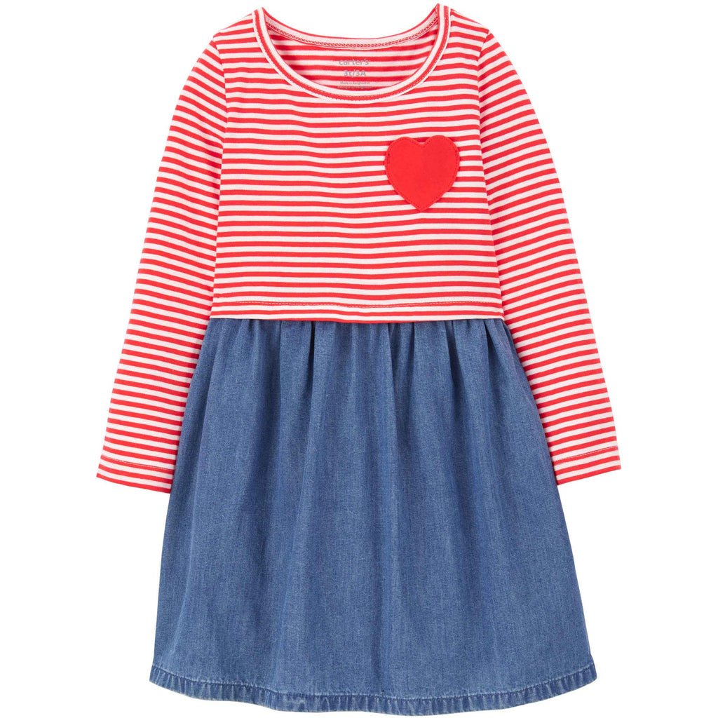 Carter's Toddlers Girls Striped Chambray Dress Red/Chambray 2M829710