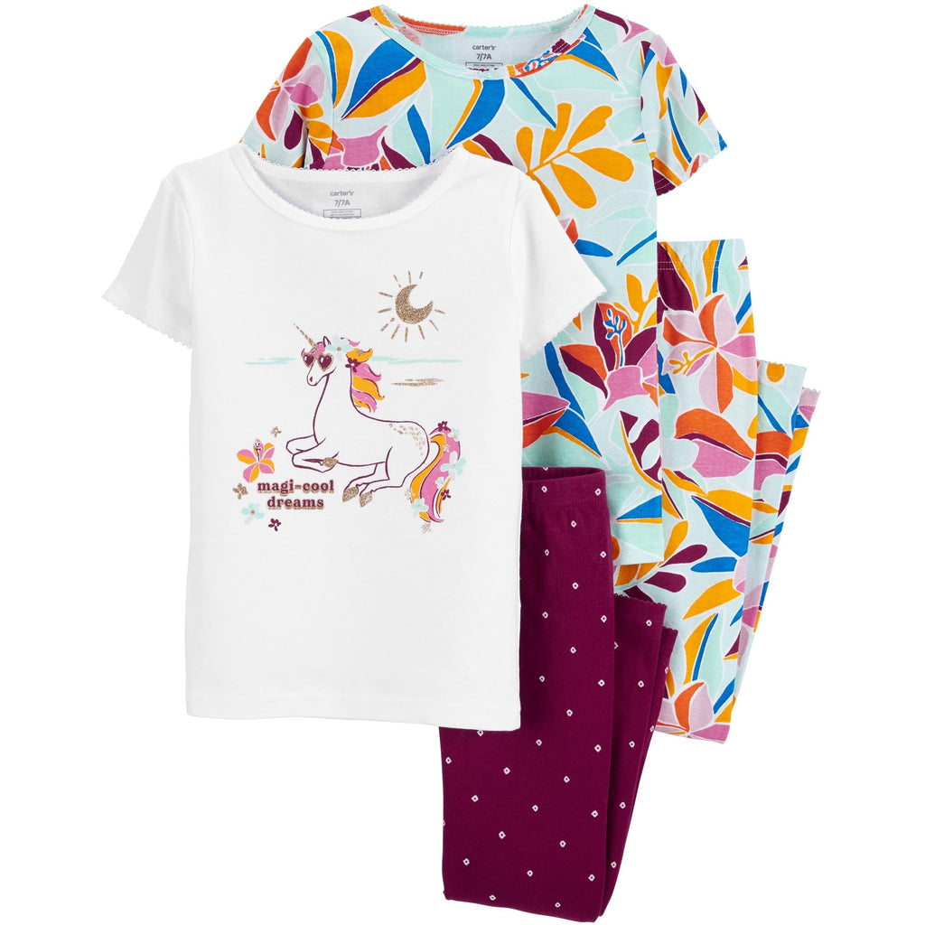 Carter's Toddlers & Kid Girls 4-Piece Unicorn 100% Snug Fit Cotton PJs Multicolor 3N712110
