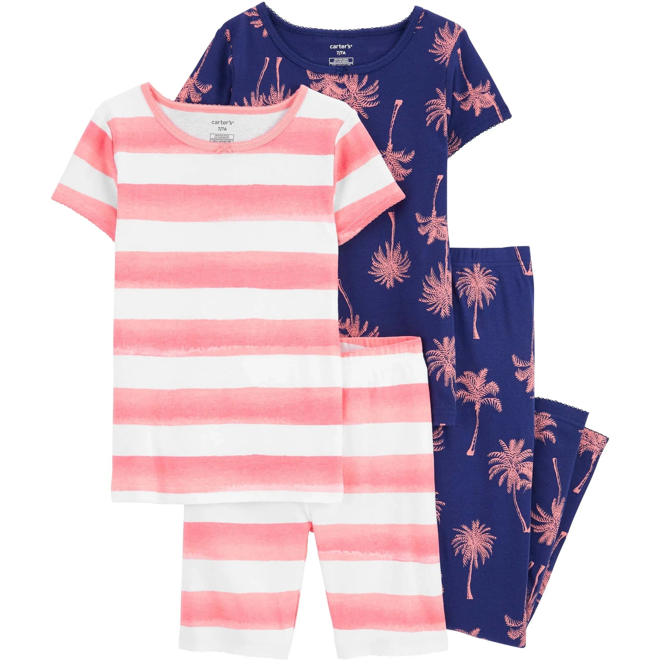 Carter's Toddlers & Kids Girls 4-Piece Palm Trees 100% Snug Fit Cotton PJs Pink/Navy 3N707010