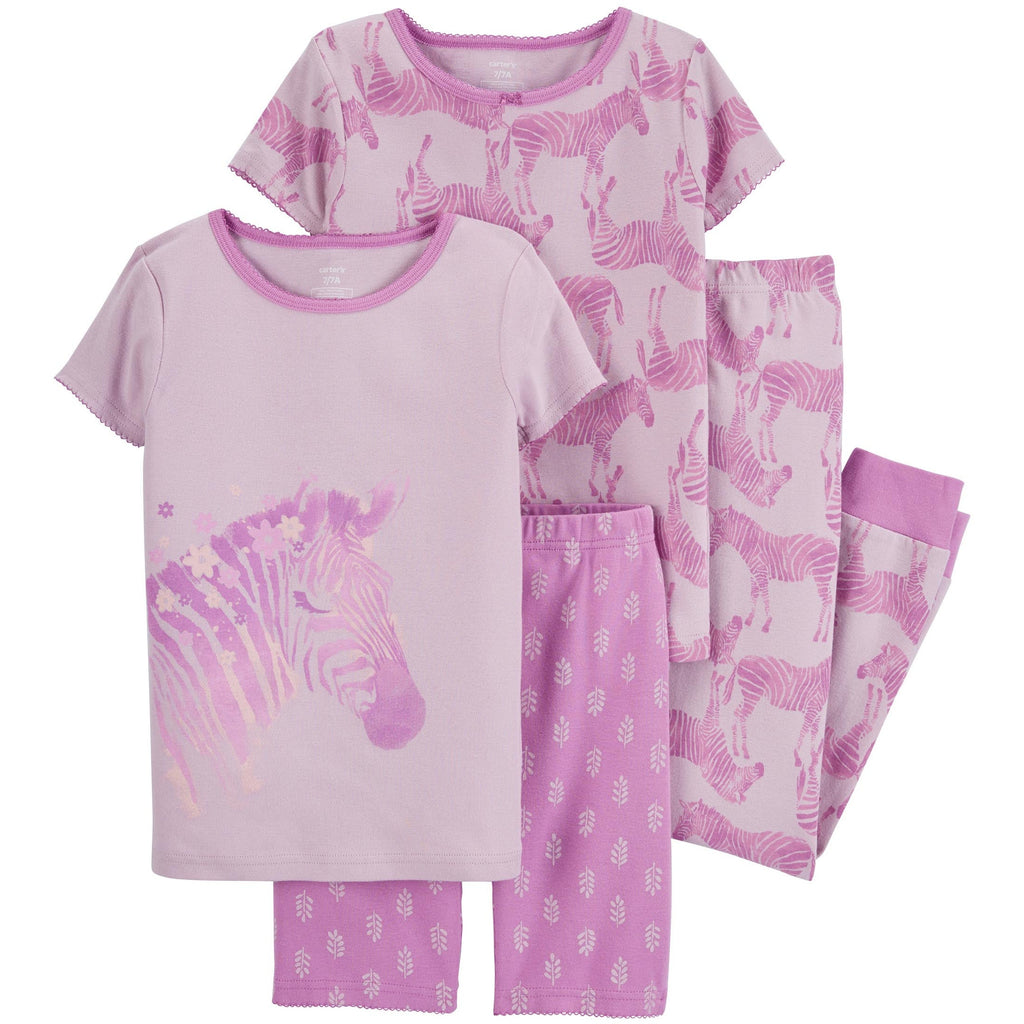 Carter's Toddlers & Kids Girls 4-Piece Zebra 100% Snug Fit Cotton PJs Purple 3N707610