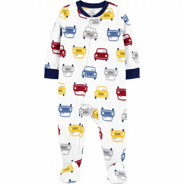 Carter's 1-Piece Car Fleece Footie PJs White Age-0-24 Months