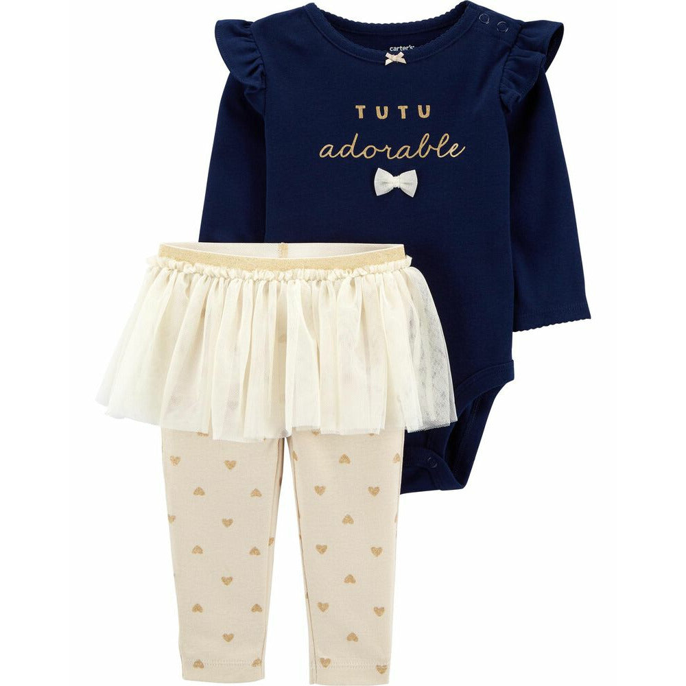 Carter's 2-Piece Adorable Bodysuit & Tutu Pant Set Navy/Cream Age-0-24 Months