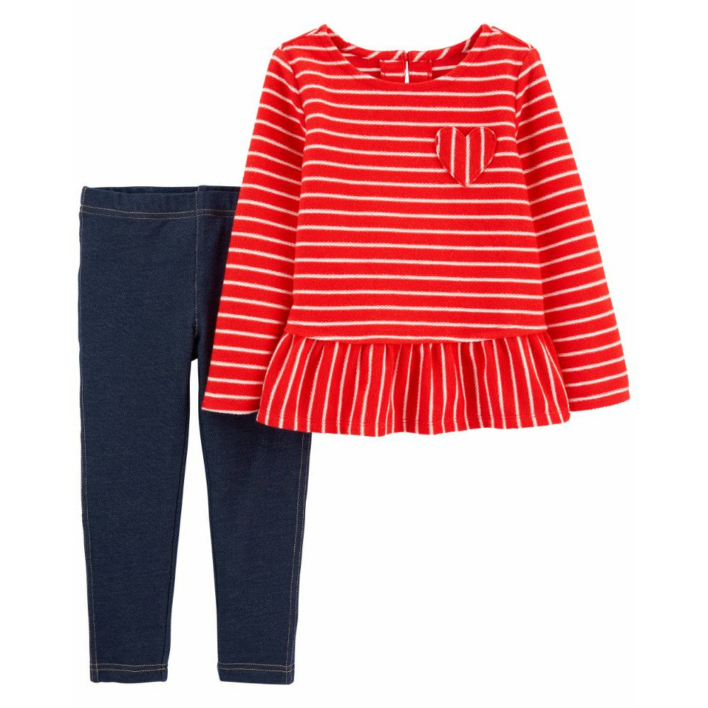 Carter's 2-Piece Striped Top & Faux Denim Legging Set Red/Navy Age-0-24 Months