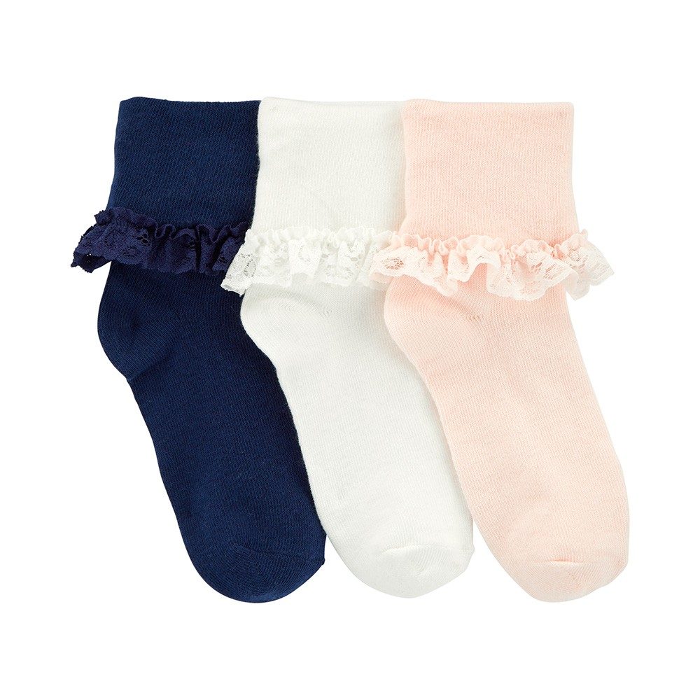 Carter's 3-Pack Lace Cuff Socks Pink/White/Navy Age-4 Years & Above