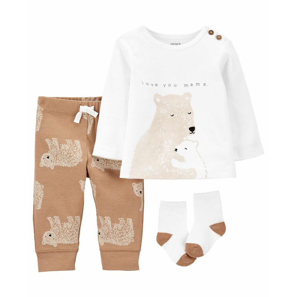 Carter s 3 Piece Bear Outfit Set Cream Brown Age 0 24 Months