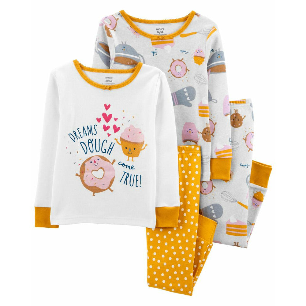 Carter's 4-Piece Cupcake 100% Snug Fit Cotton PJs Yellow/White Age-0-24 Months
