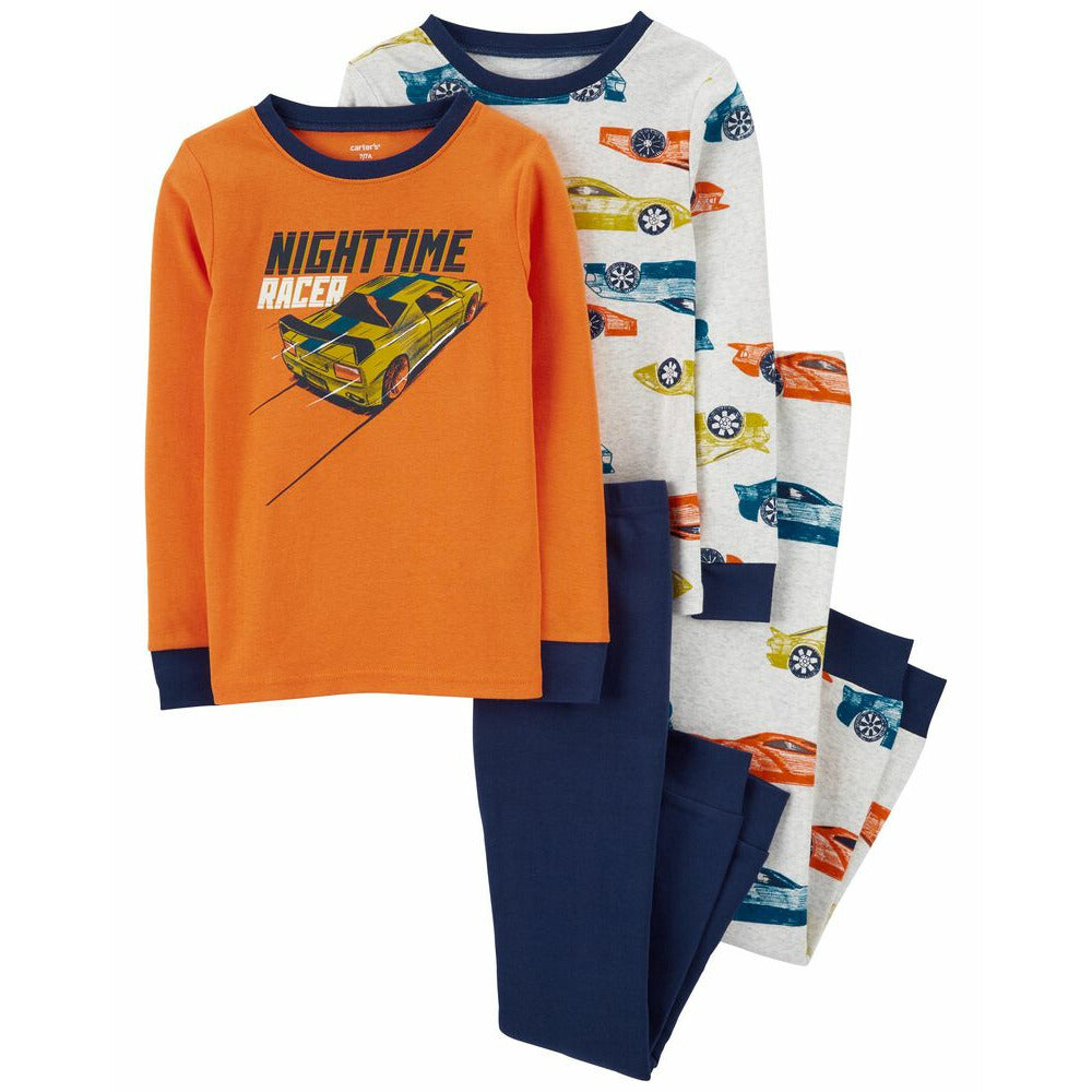 Carter's 4-Piece Race Car 100% Snug Fit Cotton PJs Orange Age-4 Years & Above