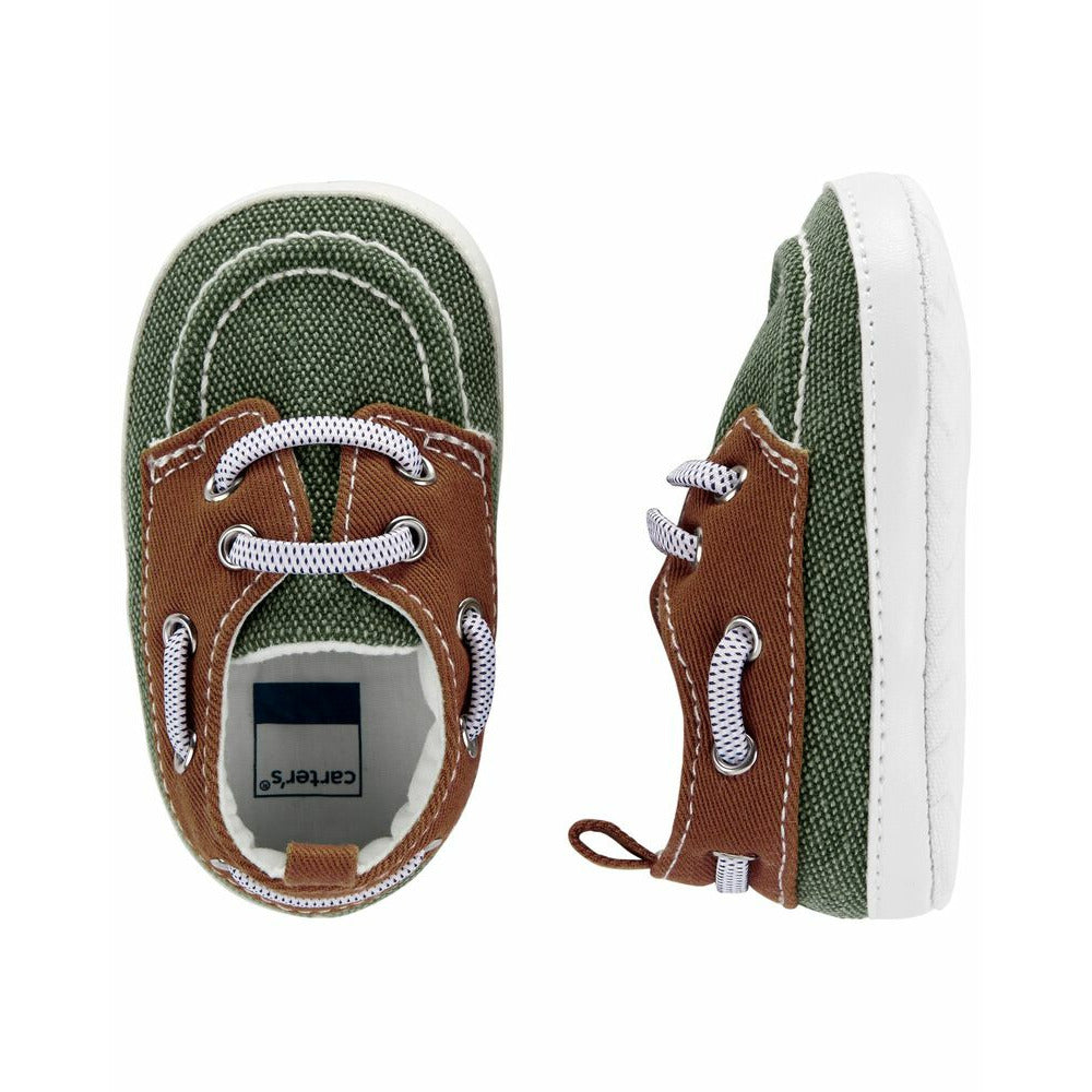 Carter's Boat Baby Shoes Olive Age-0-24 Months