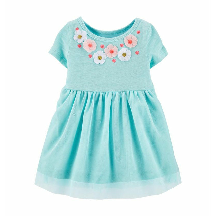 Carter's Floral Tutu Jersey Dress Turquoise Age-0-24 Months