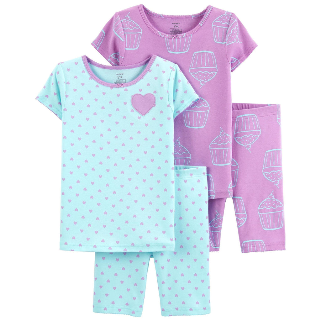 Carters Girls 4-Piece Hearts & Cupcakes 100% Snug Fit Cotton/Poly PJs 3K553510