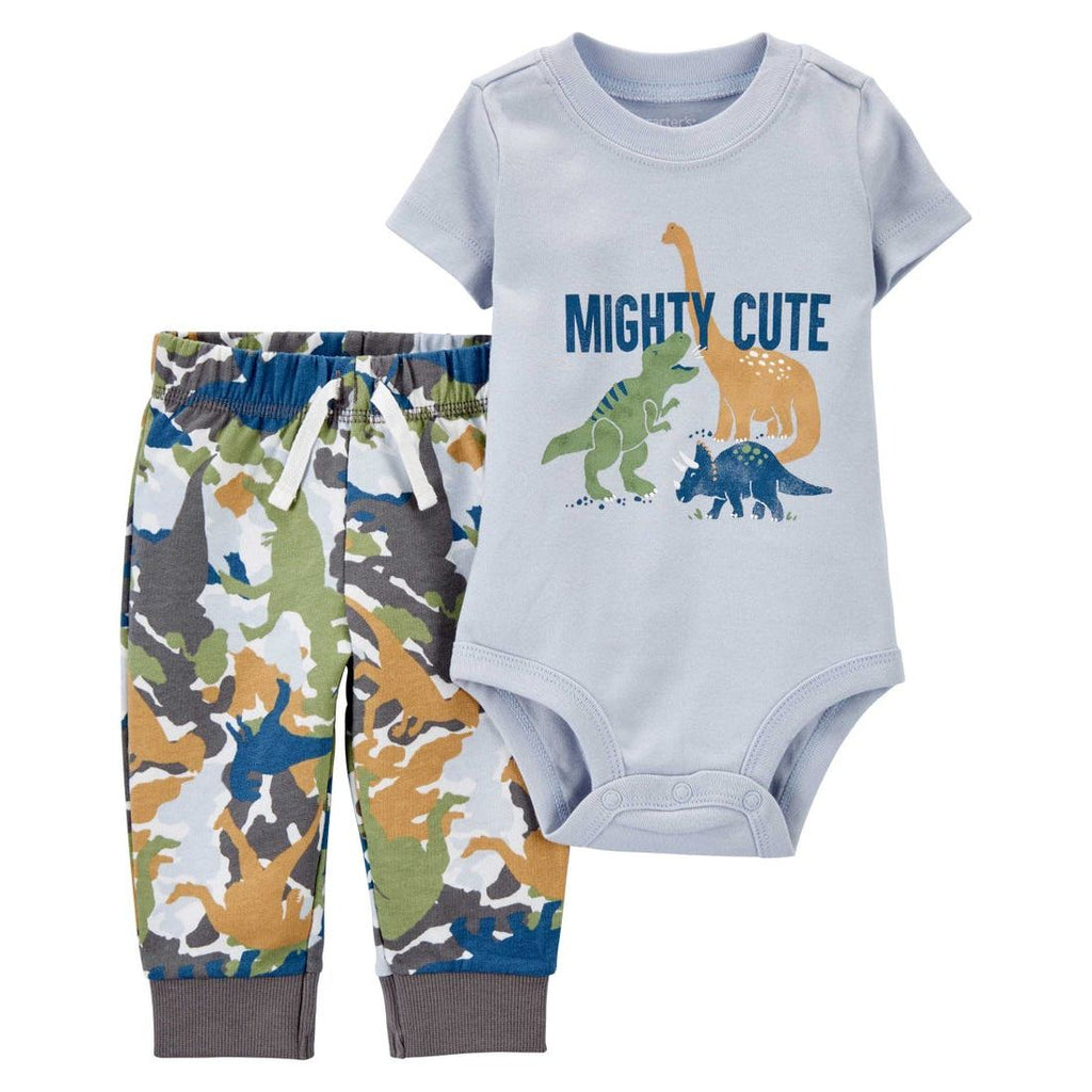 Carters Infant Boys 2-Piece Dinosaur Bodysuit Pant Set Blue/Multicolor 1M780310