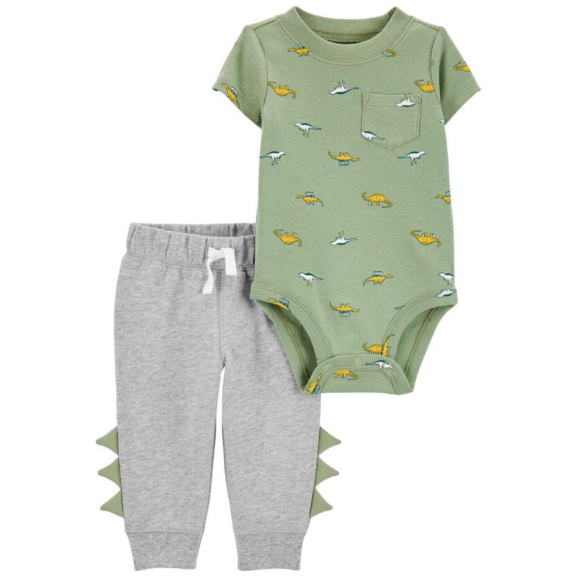 Carters Infant Boys 2-Piece Dinosaur Bodysuit Pant Set Green/Heather 1N607510