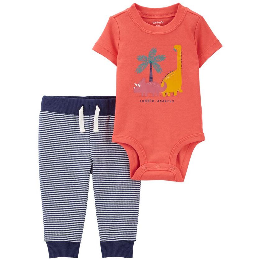 Carters Infant Boys 2-Piece Dinosaur Bodysuit Pant Set Orange 1N051710