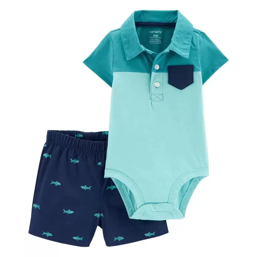 Carters Infant Boys 2-Piece Polo Bodysuit & Short Set Blue 1N081810
