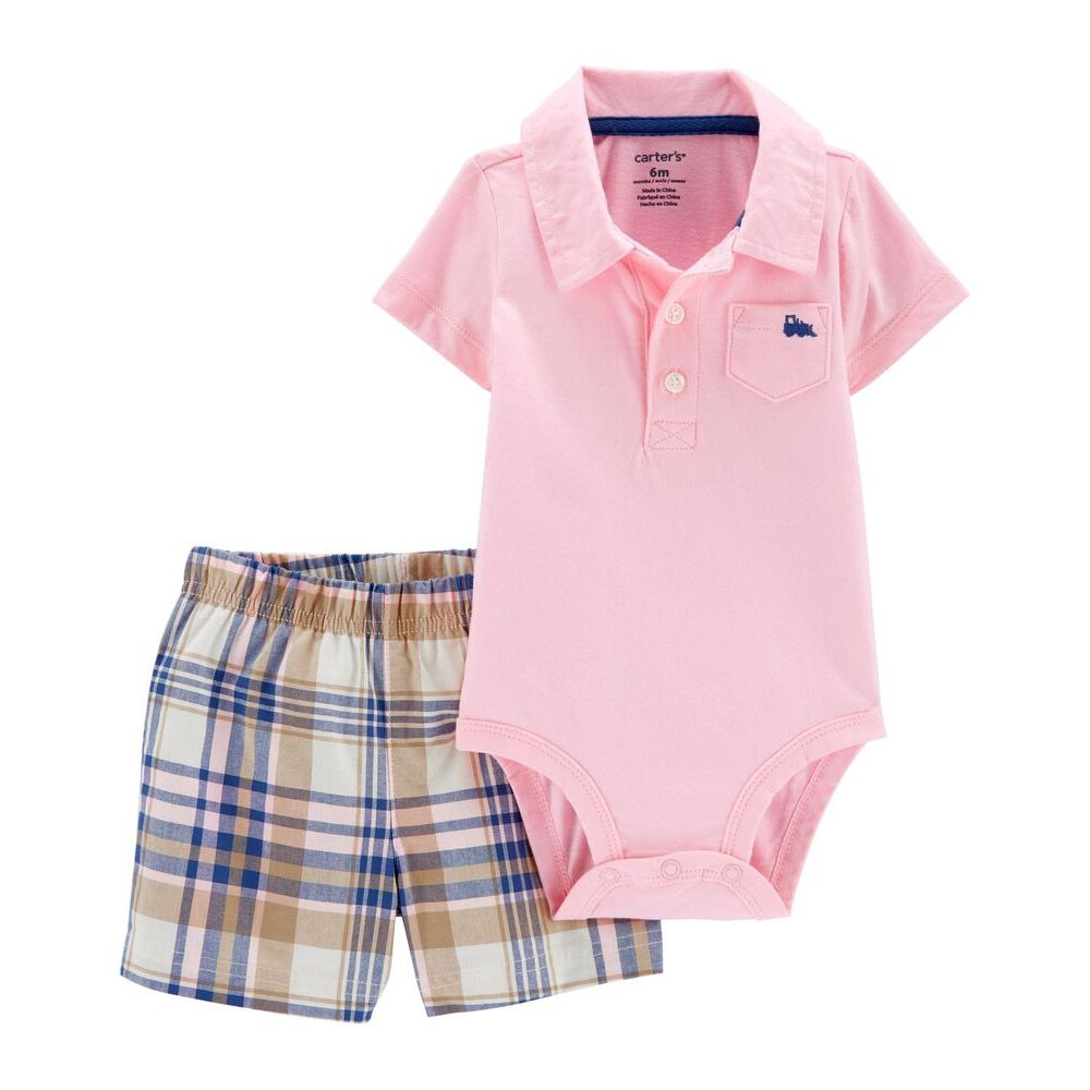 Carters Infant Boys 2-Piece Polo Bodysuit & Short Set Pink 1N082010