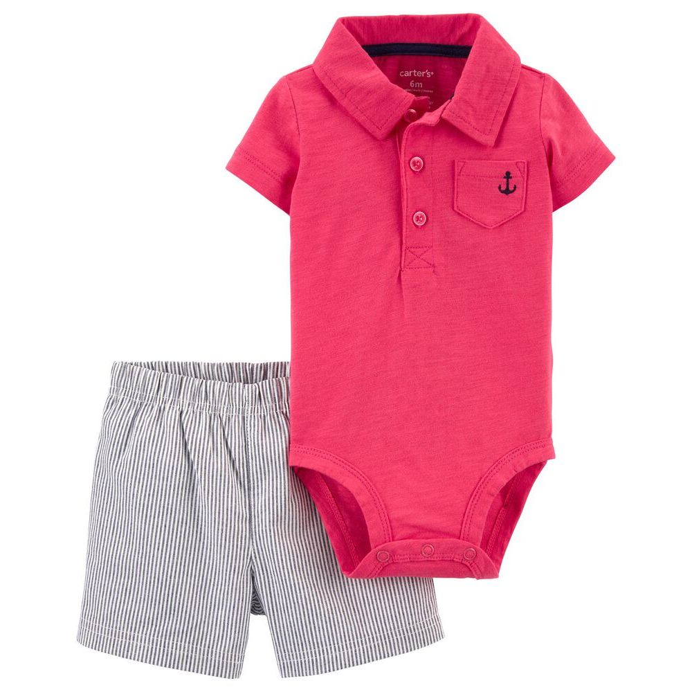 Carters Infant Boys 2-Piece Polo Bodysuit & Shorts Set Pink 1M812710