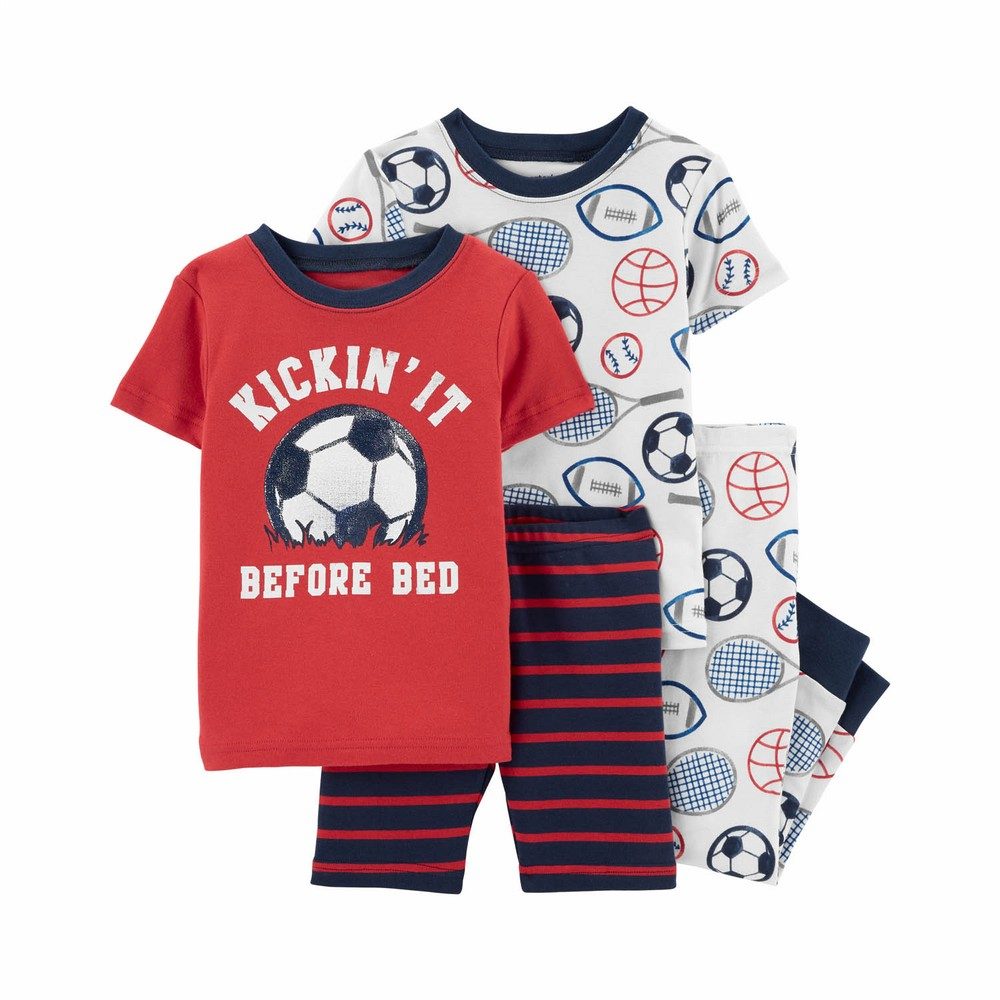 Carters Infant Boys 4-Piece Soccer 100% Snug Fit Cotton PJs Blue/White/Red 1N000910