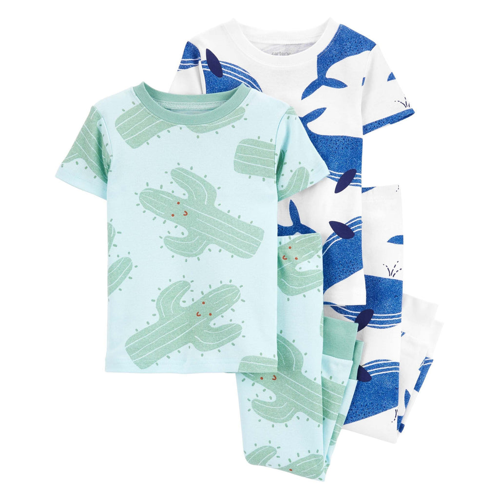 Carters Infant & Toddler Boys 4 Piece Cactus & Whale Print 100% Perfect Fit Pajama Set Multicolor 1N707310/2N713610