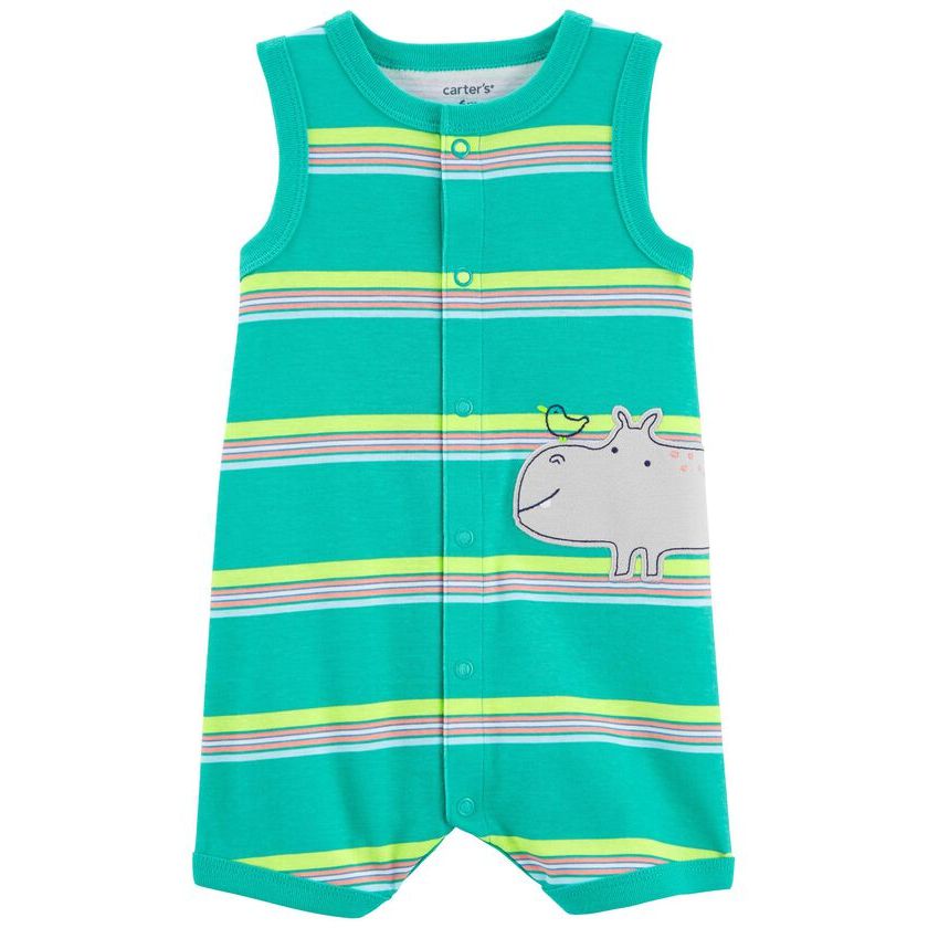 Carters Infant Boys Hippo Sleeveless Snap-Up Romper Green 1N593610