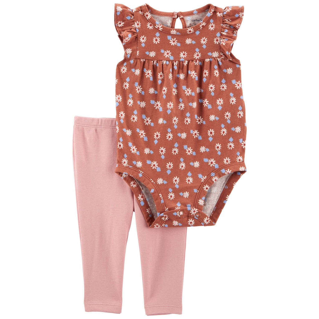 Carters Infant Girls 2-Piece Floral Bodysuit Pant Set Brown 1N601010