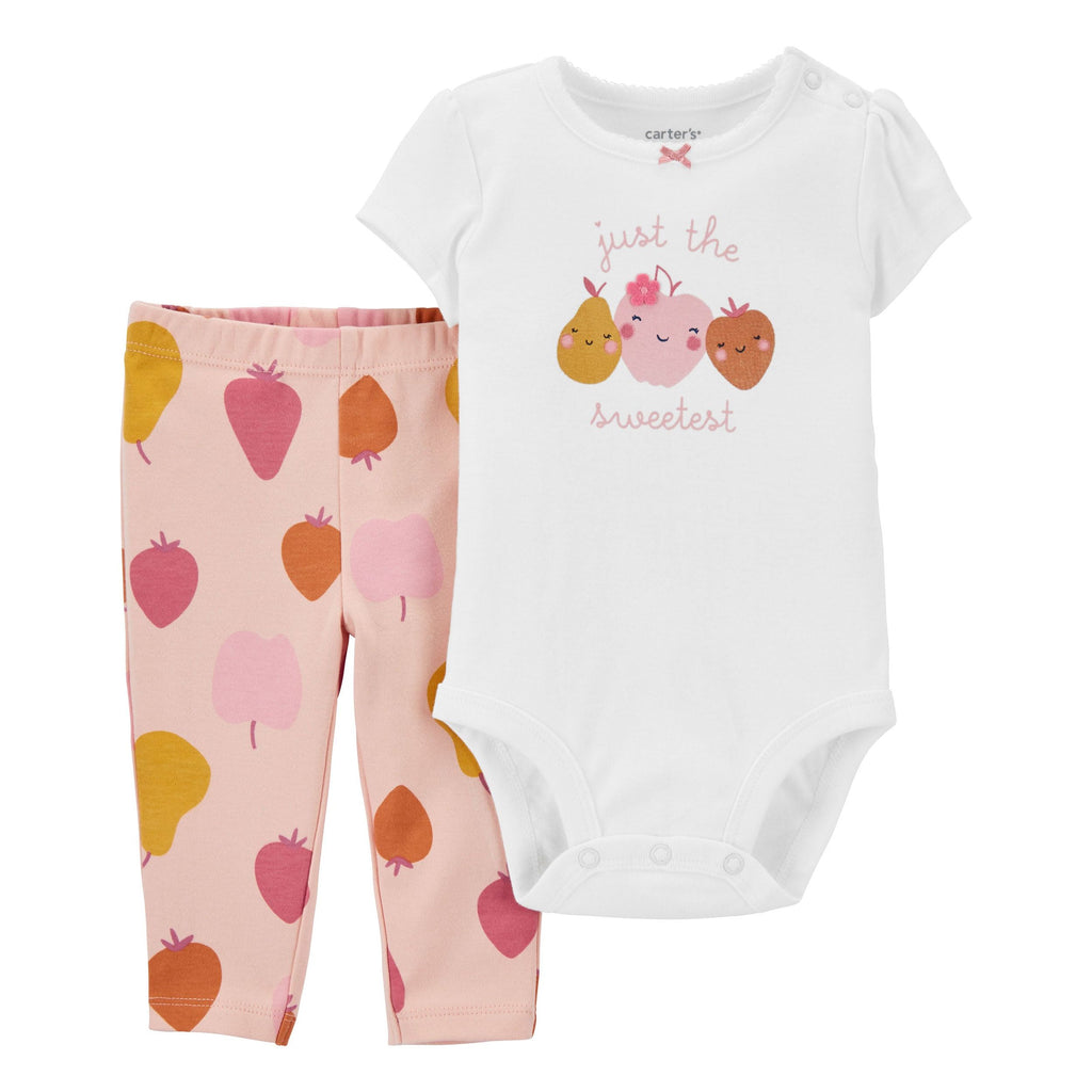 Carters Infant Girls 2-Piece Fruits Just the Sweetest Bodysuit Pant Set White/Pink 1M780210