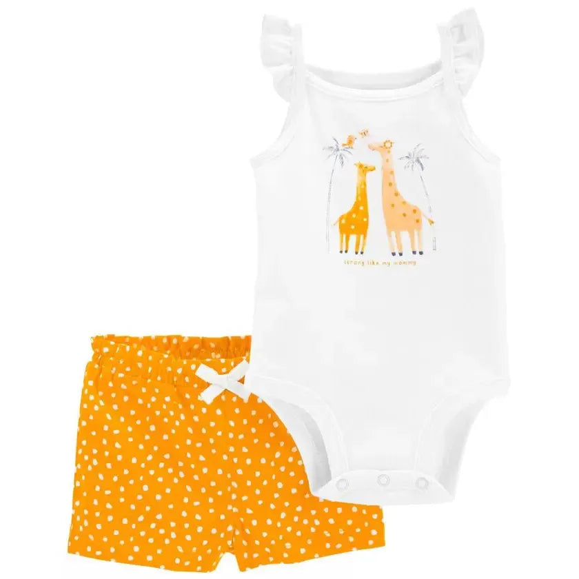 Carters Infant Girls 2-Piece Giraffe Bodysuit & Short Set White/Orange 1N082210