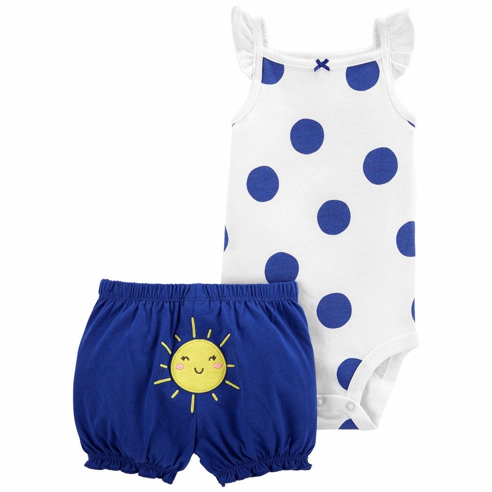 Carters Infant Girls 2-Piece Polka Dot Sleeveless Bodysuit & Short Set White/ Blue 1L714610