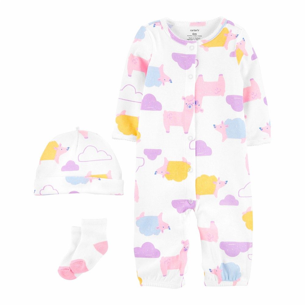 Carters Infant Girls 3-Piece Printed Take-Me-Home Set with Cap & Socks White/Multicolor 1L775010