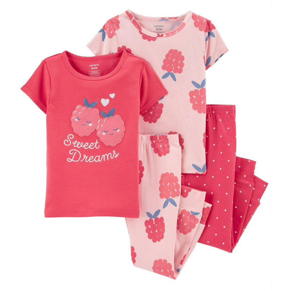 Carters Infant Girls 4-Piece Printed Raspberries 100% Snug Fit Cotton PJs Set Pink 1M975410
