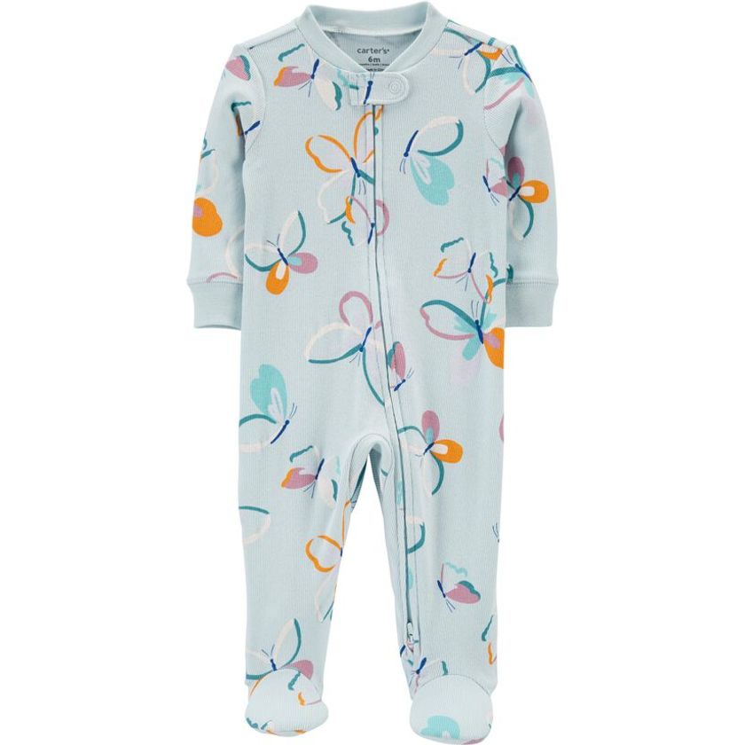 Carters Infant Girls Butterfly 2-Way Zip Cotton Sleep & Play Pajamas Blue 1N043910